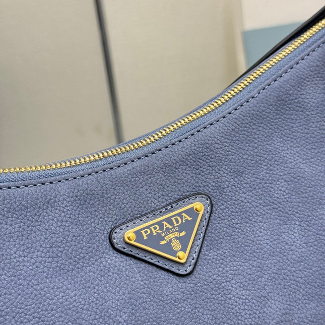 PRADA 26S SHOULDER BAG 36 IN DUSTY BLUE LEATHER