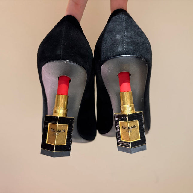 BALMAIN 26S HIGH HEELS 100 MM IN BLACK SUEDE