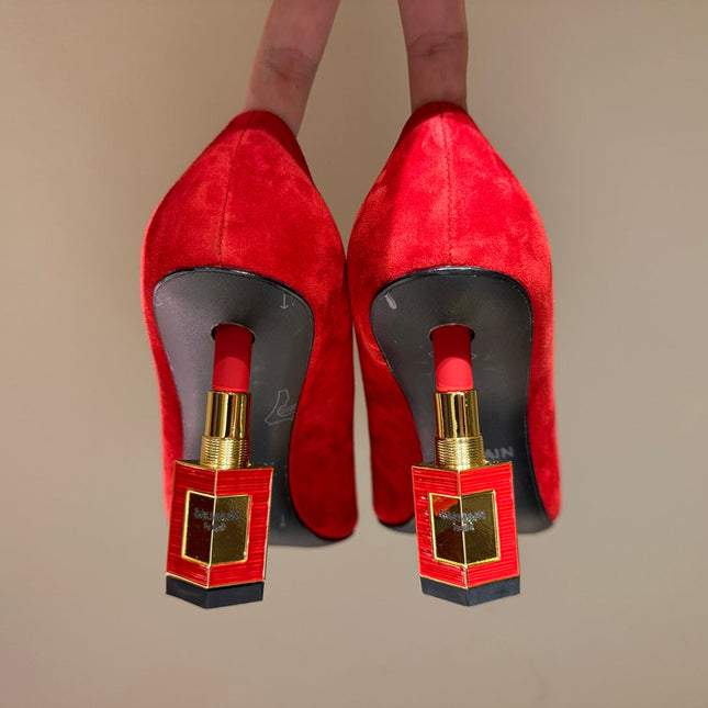 BALMAIN 26S HIGH HEELS 100 MM IN RED SUEDE