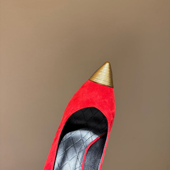 BALMAIN 26S HIGH HEELS 100 MM IN RED SUEDE