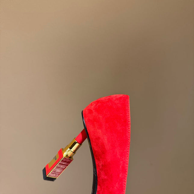 BALMAIN 26S HIGH HEELS 100 MM IN RED SUEDE