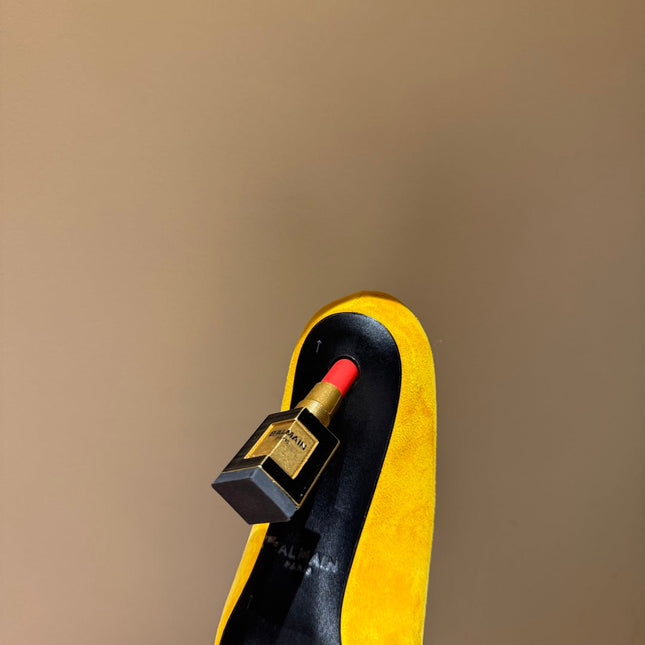 BALMAIN 26S HIGH HEELS 100 MM IN SUNFLOWER YELLOW SUEDE