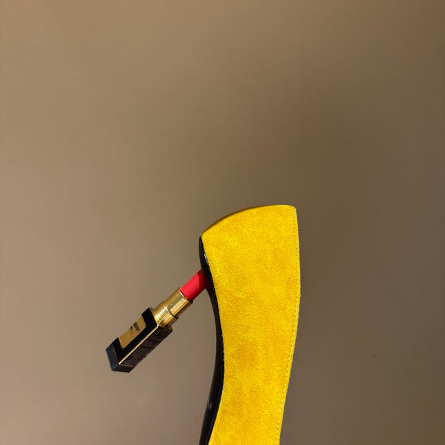 BALMAIN 26S HIGH HEELS 100 MM IN SUNFLOWER YELLOW SUEDE