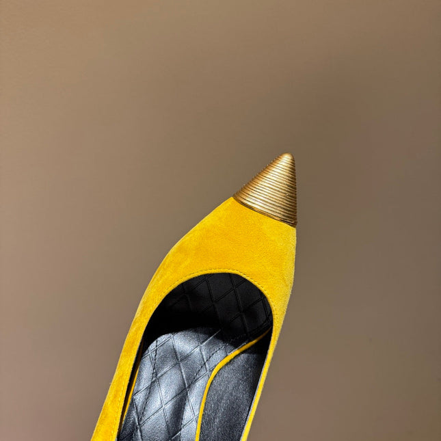BALMAIN 26S HIGH HEELS 100 MM IN SUNFLOWER YELLOW SUEDE