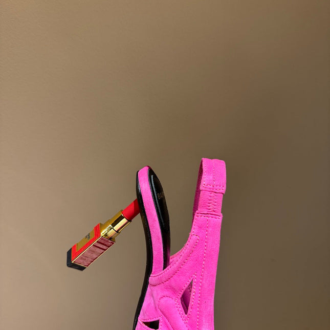 BALMAIN 26S SLINGBACK HEELS 100 MM IN DARK PINK SUEDE