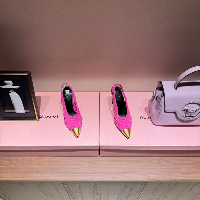 BALMAIN 26S SLINGBACK HEELS 100 MM IN DARK PINK SUEDE