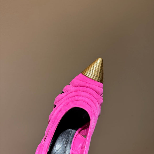 BALMAIN 26S SLINGBACK HEELS 100 MM IN DARK PINK SUEDE
