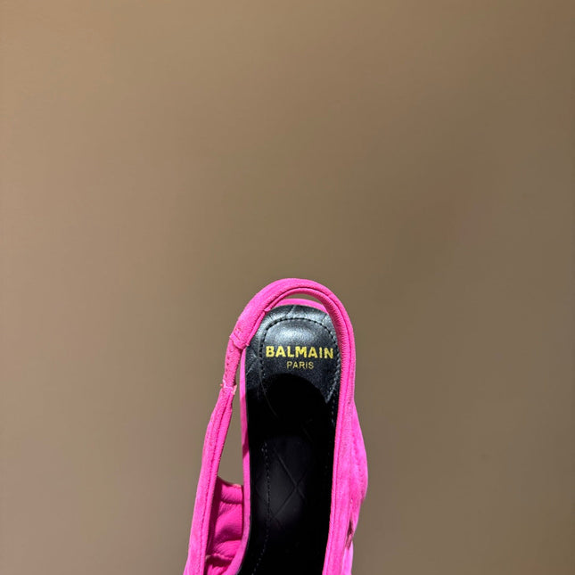 BALMAIN 26S SLINGBACK HEELS 100 MM IN DARK PINK SUEDE