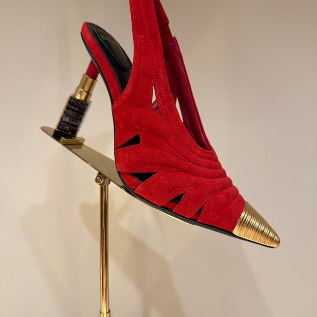 BALMAIN 26S SLINGBACK HEELS 100 MM IN RED SUEDE