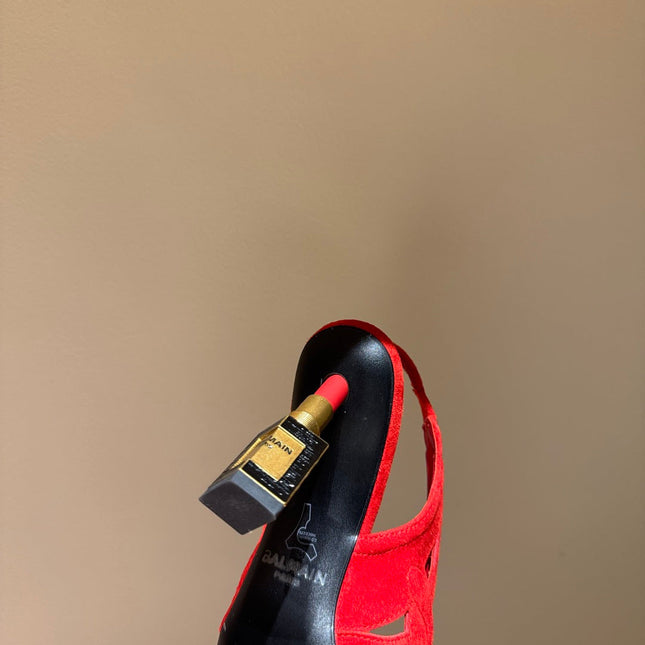 BALMAIN 26S SLINGBACK HEELS 100 MM IN RED SUEDE