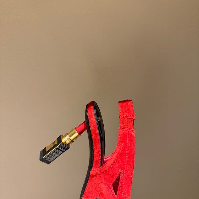 BALMAIN 26S SLINGBACK HEELS 100 MM IN RED SUEDE