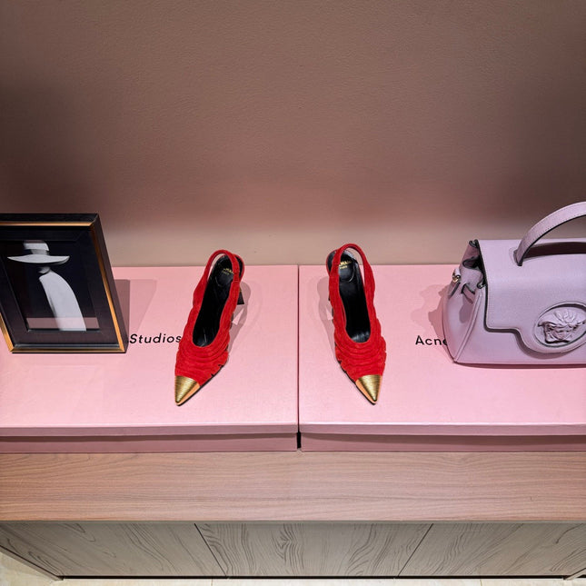 BALMAIN 26S SLINGBACK HEELS 100 MM IN RED SUEDE