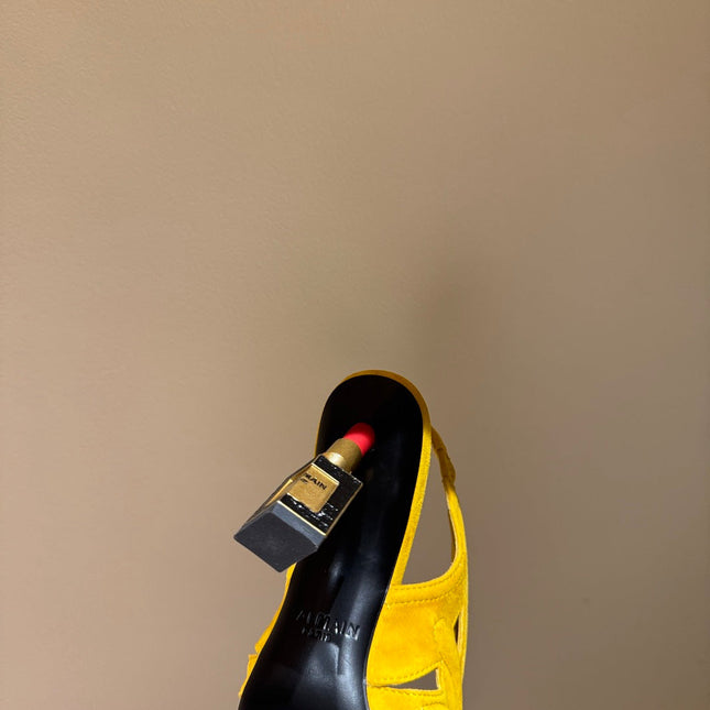 BALMAIN 26S SLINGBACK HEELS 100 MM IN SUNFLOWER YELLOW SUEDE