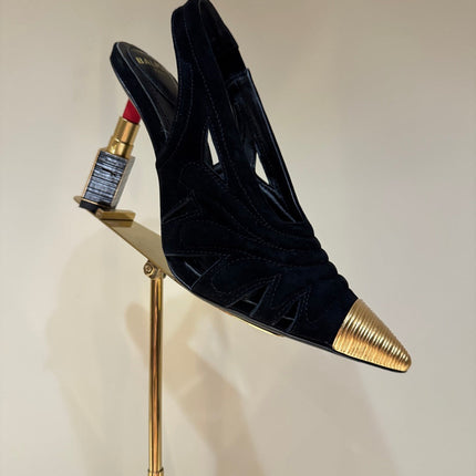 BALMAIN 26S SLINGBACK HEELS 100 MM IN BLACK SUEDE