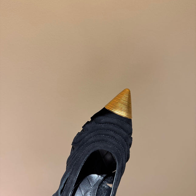 BALMAIN 26S SLINGBACK HEELS 100 MM IN BLACK SUEDE
