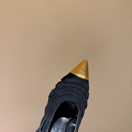 BALMAIN 26S SLINGBACK HEELS 100 MM IN BLACK SUEDE
