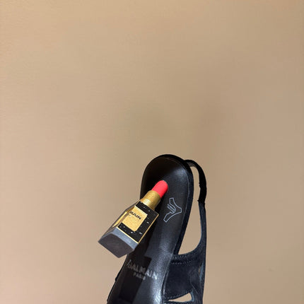 BALMAIN 26S SLINGBACK HEELS 100 MM IN BLACK SUEDE