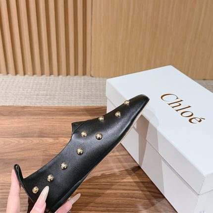 CHLOE 26S STUDDED LOAFERS IN BLACK CALFSKIN