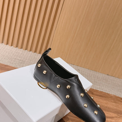 CHLOE 26S STUDDED LOAFERS IN BLACK CALFSKIN