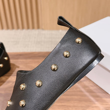 CHLOE 26S STUDDED LOAFERS IN BLACK CALFSKIN