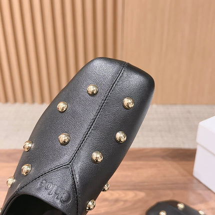 CHLOE 26S STUDDED LOAFERS IN BLACK CALFSKIN