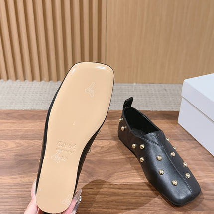 CHLOE 26S STUDDED LOAFERS IN BLACK CALFSKIN