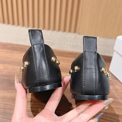 CHLOE 26S STUDDED LOAFERS IN BLACK CALFSKIN