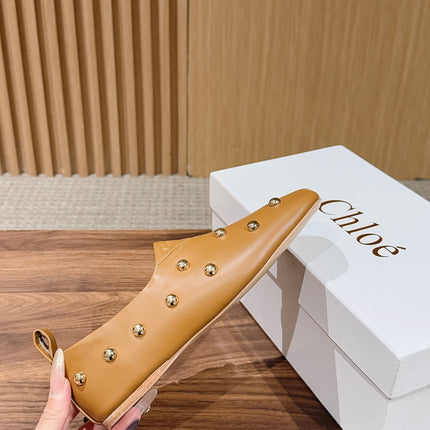 CHLOE 26S STUDDED LOAFERS IN LIGHT BROWN CALFSKIN