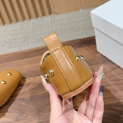 CHLOE 26S STUDDED LOAFERS IN LIGHT BROWN CALFSKIN