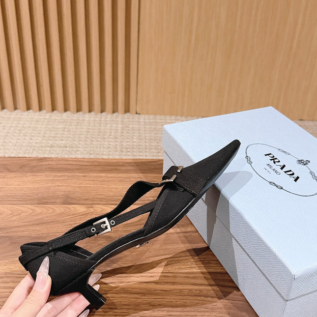 PRADA 26S SLINGBACK KITTEN HEELS 45MM IN BLACK FABRIC STRAP BUCKLE