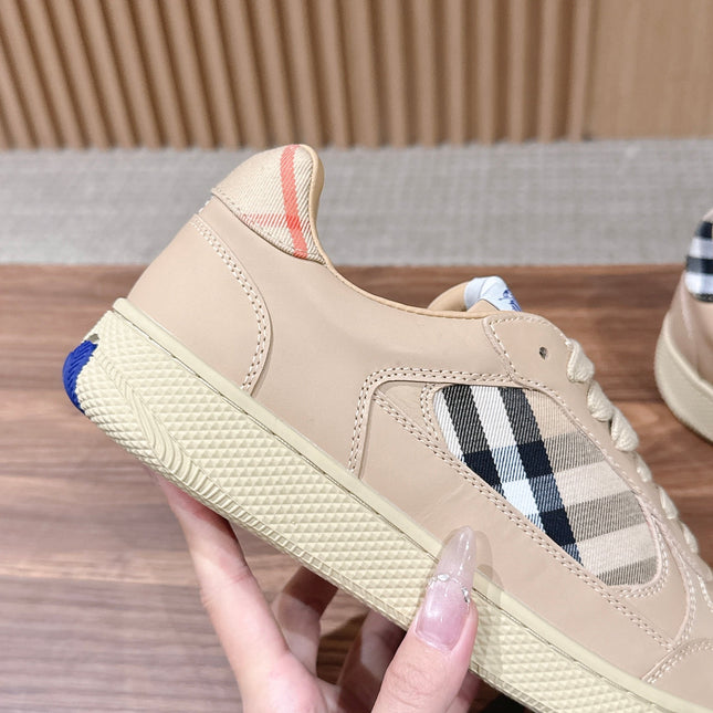 BURBERRY 26S SNEAKERS IN BEIGE SOFT CALFSKIN AND FABRIC