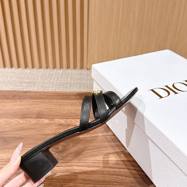 DIOR 26S MID HEEL SANDALS IN BLACK CALFSKIN MULTI STRAP GOLD HARDWARE