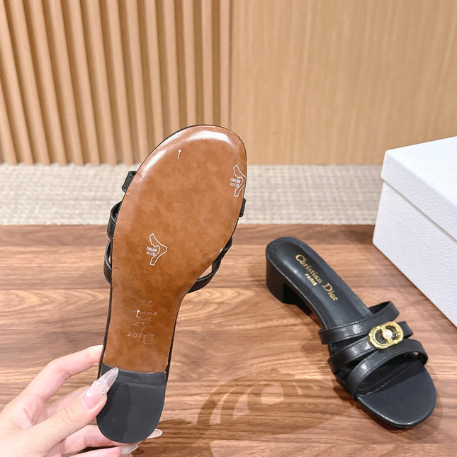 DIOR 26S MID HEEL SANDALS IN BLACK CALFSKIN MULTI STRAP GOLD HARDWARE