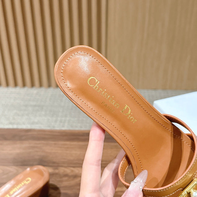 DIOR 26S MID HEEL SANDALS IN CARAMEL BROWN CALFSKIN MULTI STRAP GOLD HARDWARE