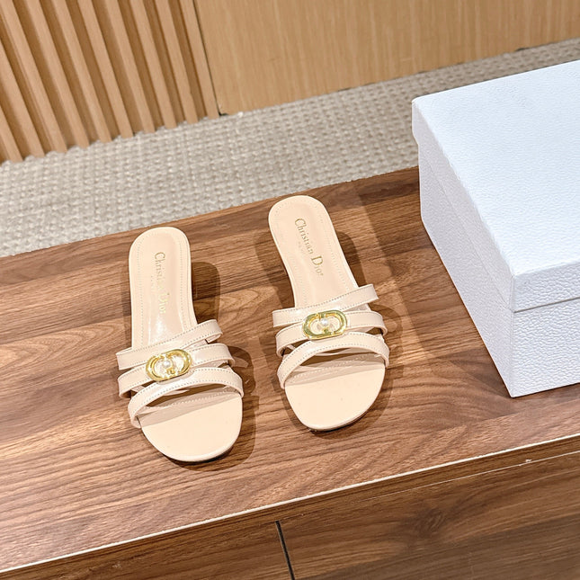 DIOR 26S MID HEEL SANDALS IN BEIGE CALFSKIN MULTI STRAP GOLD HARDWARE