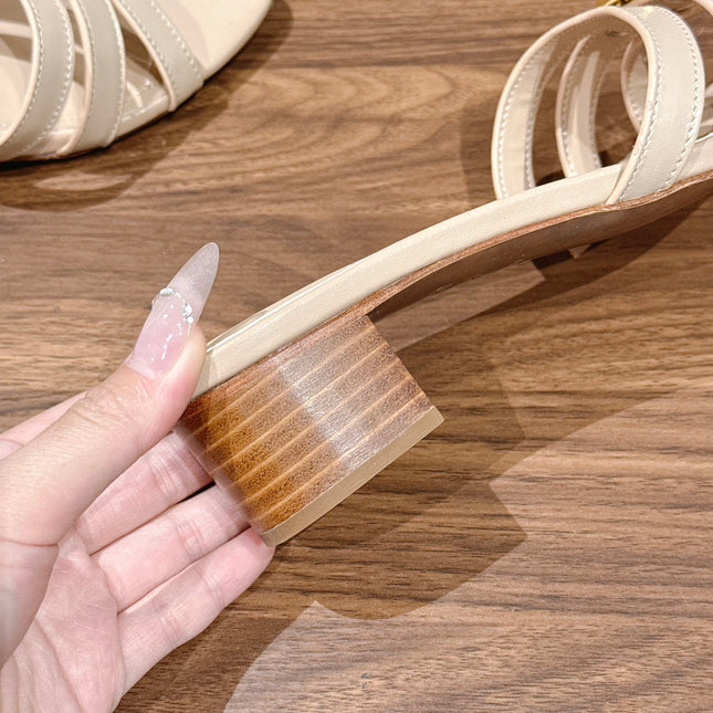 DIOR 26S MID HEEL SANDALS IN BEIGE CALFSKIN MULTI STRAP GOLD HARDWARE