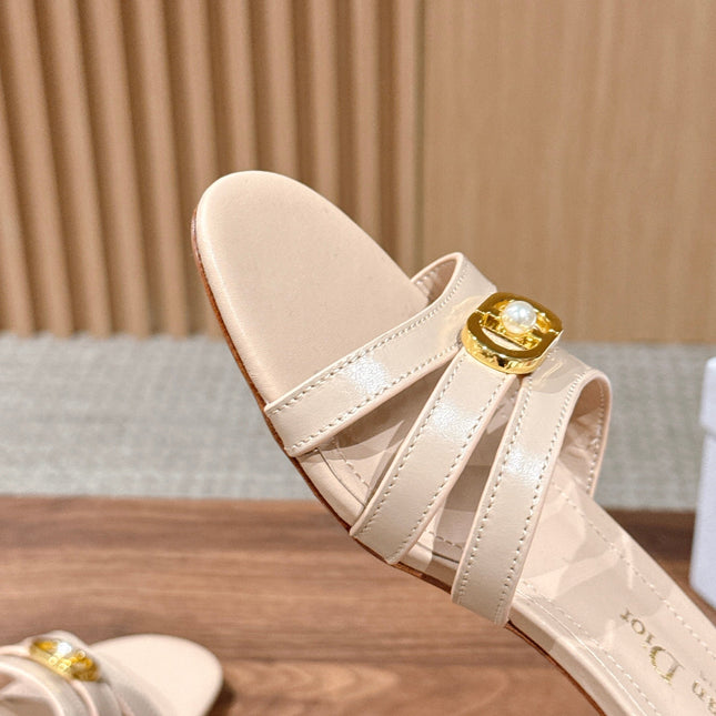 DIOR 26S MID HEEL SANDALS IN BEIGE CALFSKIN MULTI STRAP GOLD HARDWARE