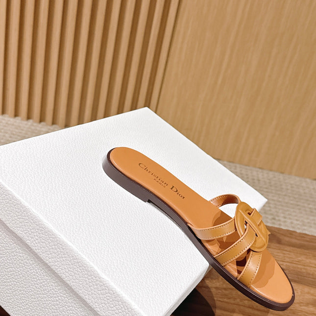 DIOR 26S SLIDE SANDALS IN CARAMEL BROWN CLUB WOVEN CALFSKIN