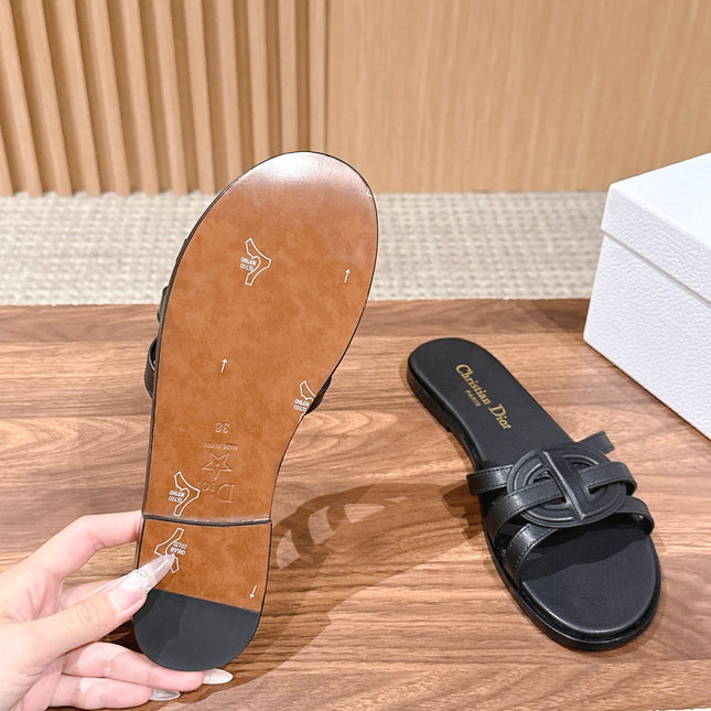 DIOR 26S SLIDE SANDALS IN BLACK CLUB WOVEN CALFSKIN