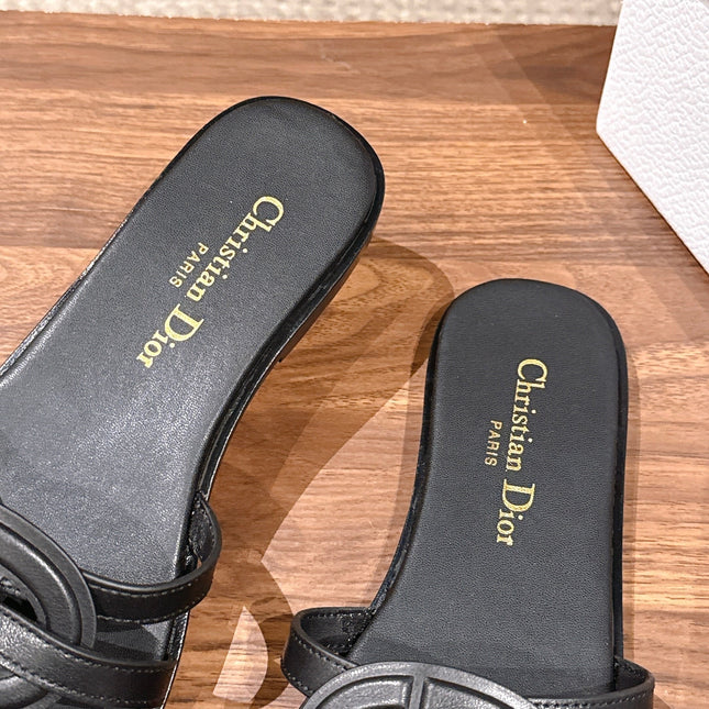 DIOR 26S SLIDE SANDALS IN BLACK CLUB WOVEN CALFSKIN