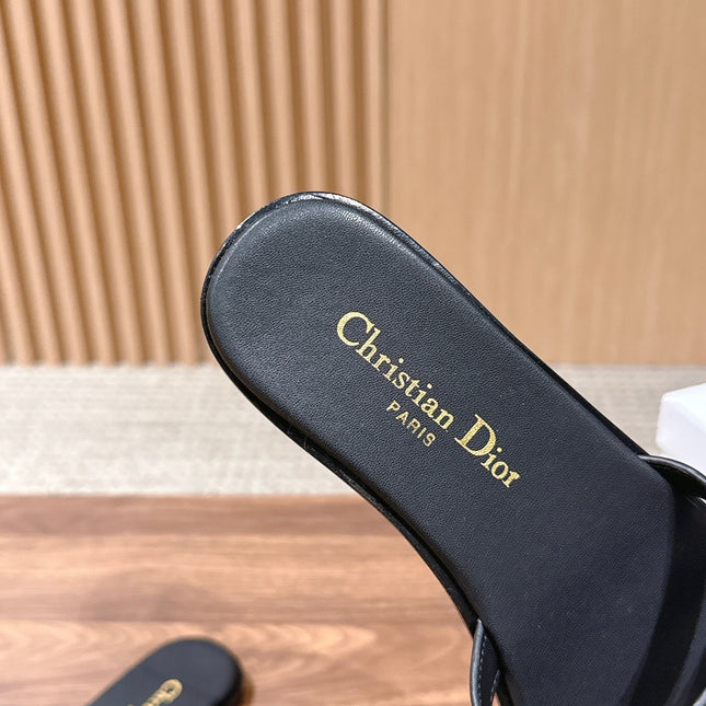 DIOR 26S MULTI STRAP SLIDE SANDALS IN BLACK CALFSKIN GOLD BUCKLE