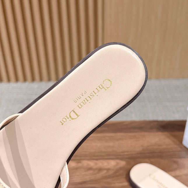 DIOR 26S MULTI STRAP SLIDE SANDALS IN BEIGE CALFSKIN GOLD BUCKLE