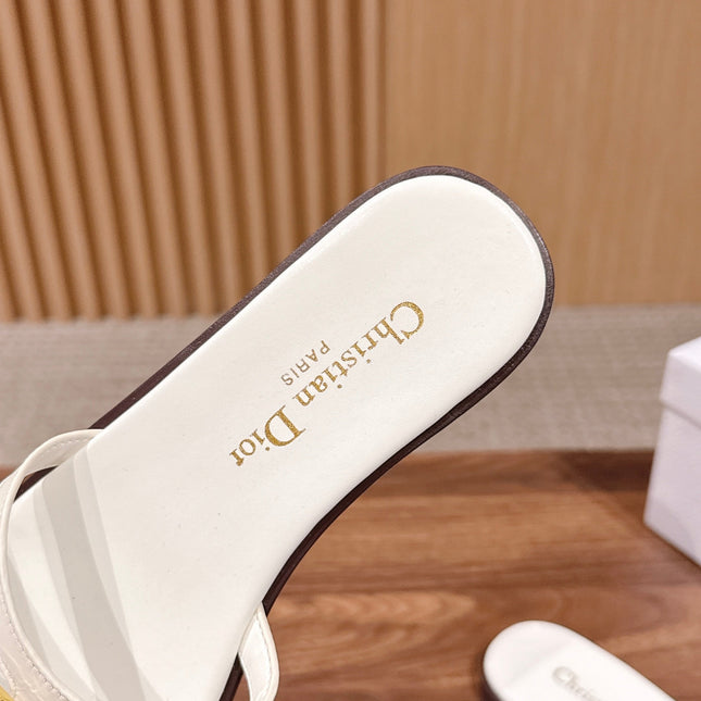 DIOR 26S MULTI STRAP SLIDE SANDALS IN WHITE CALFSKIN GOLD BUCKLE