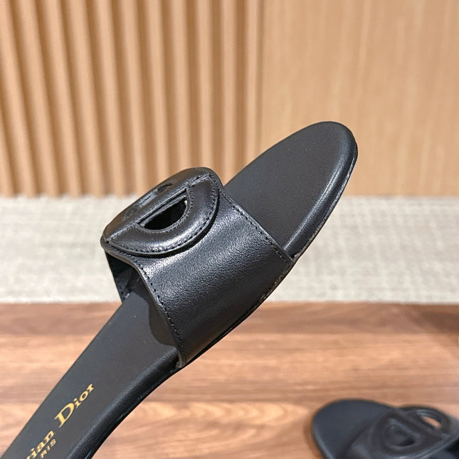 DIOR 26S SLIDE SANDALS IN BLACK CALFSKIN CD LOGO