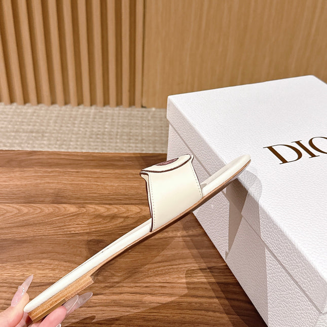 DIOR 26S SLIDE SANDALS IN WHITE CALFSKIN CD LOGO