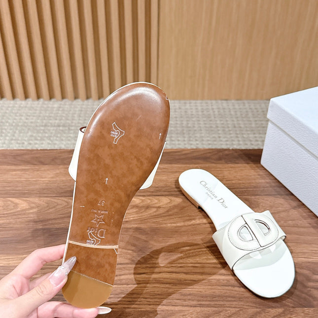 DIOR 26S SLIDE SANDALS IN WHITE CALFSKIN CD LOGO