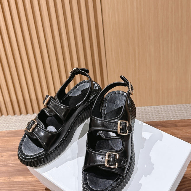 CHLOE 26S PLATFORM SANDALS IN BLACK CALFSKIN