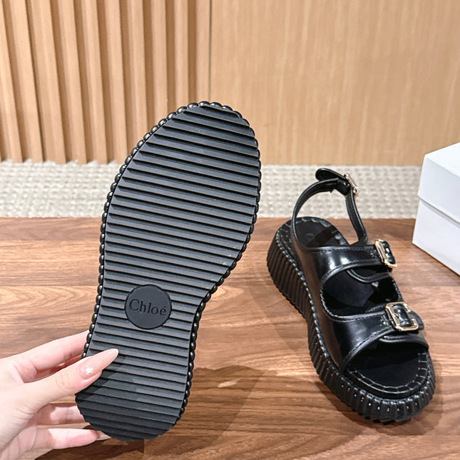 CHLOE 26S PLATFORM SANDALS IN BLACK CALFSKIN