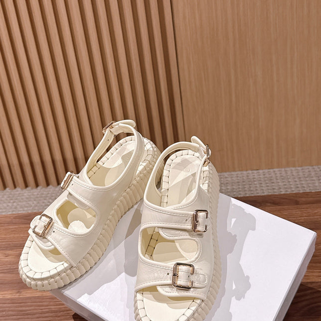 CHLOE 26S PLATFORM SANDALS IN CREAM WHITE CALFSKIN
