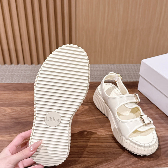 CHLOE 26S PLATFORM SANDALS IN CREAM WHITE CALFSKIN